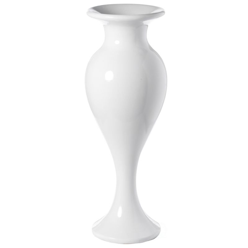 Uniquewise Large White Round Trumpet Modern Fiberglass Freestanding Flower Vase 33"