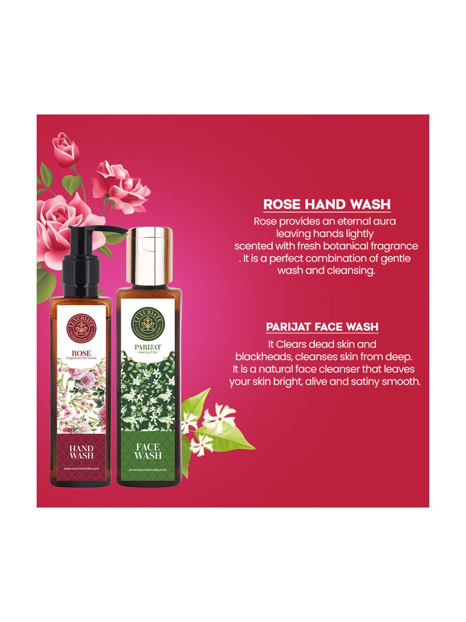 Luxuriate Rose Hand Wash and Parijat Face Wash Cleanser Combo