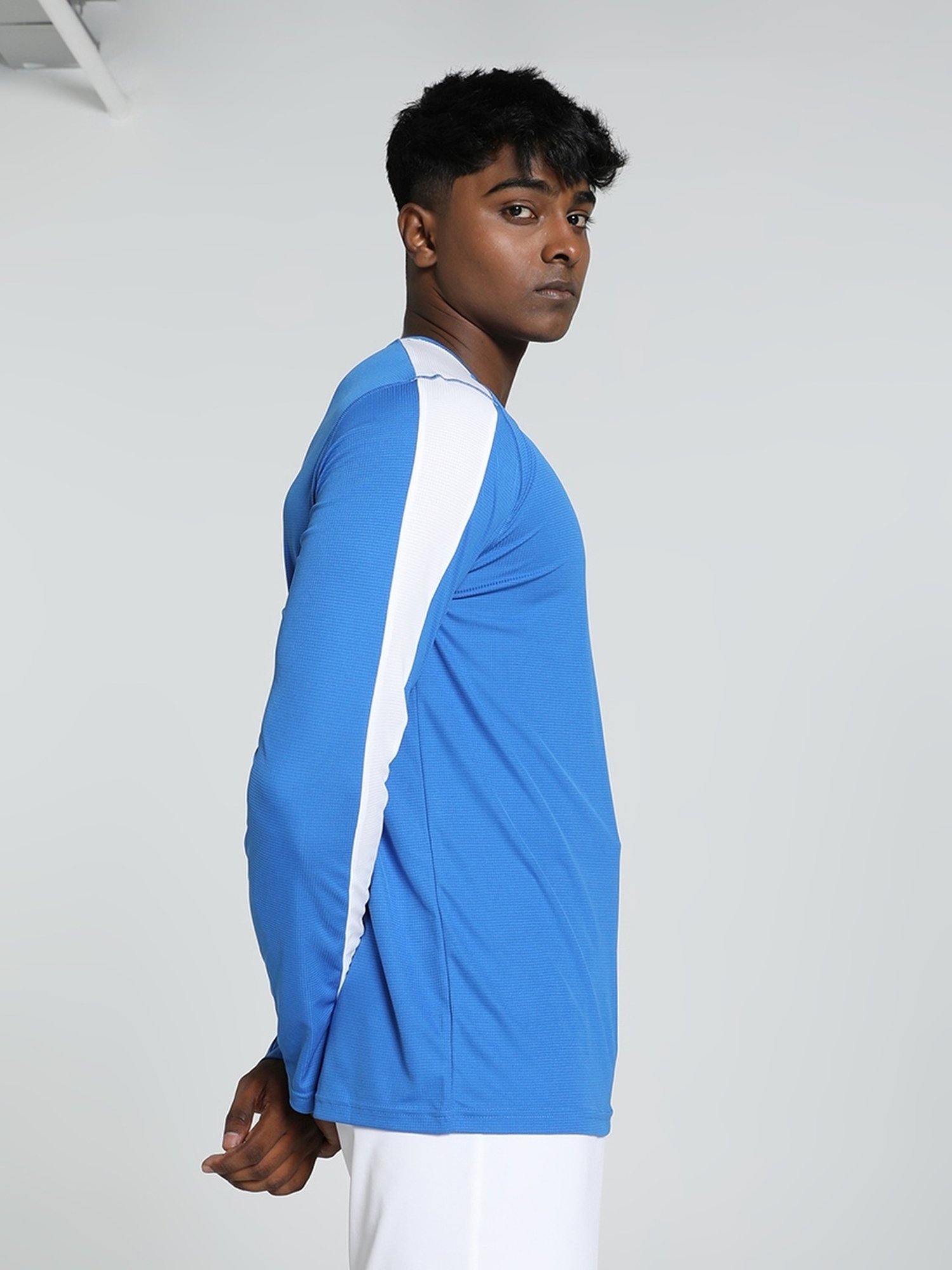 Puma Team Power Blue-Puma White Regular Fit Colour Block Sports T-Shirt