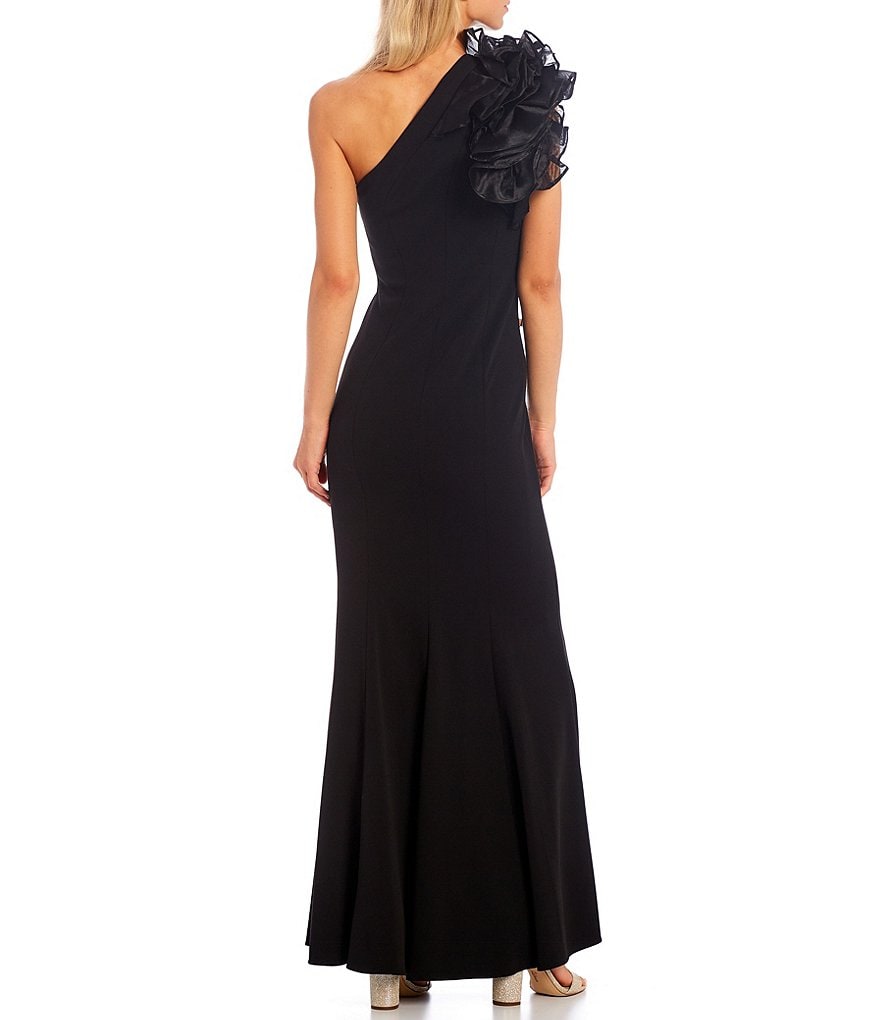 Jkara Chiffon Popover Beaded V-Neck 3/4 Capelet Sleeve Gown