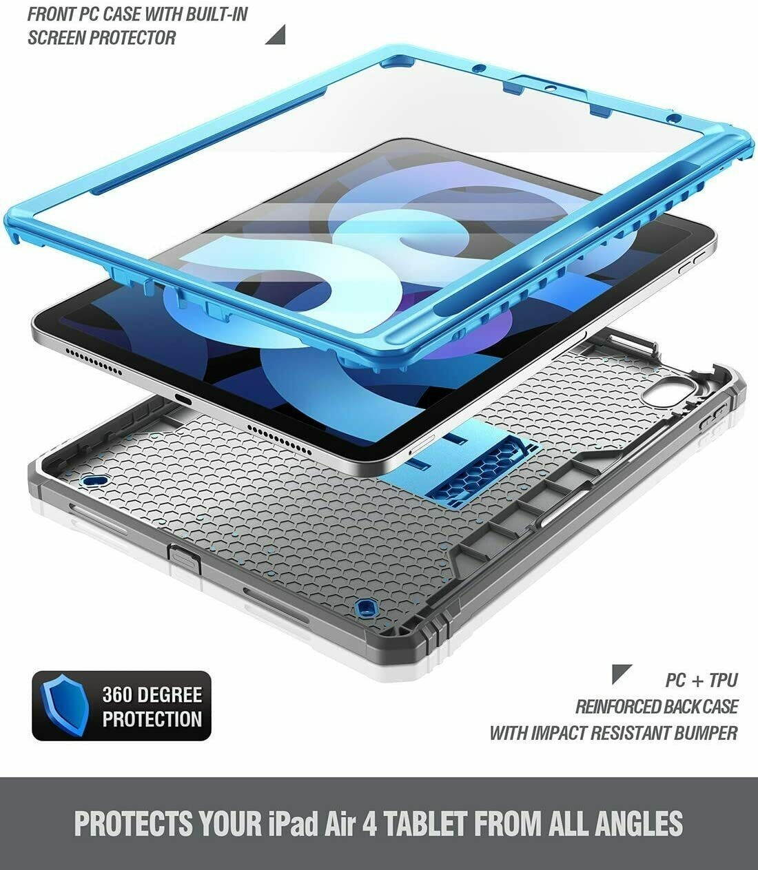 Poetic For iPad Air 4 Tablet w/Kickstand Case,Dual Layer Protective Cover Blue