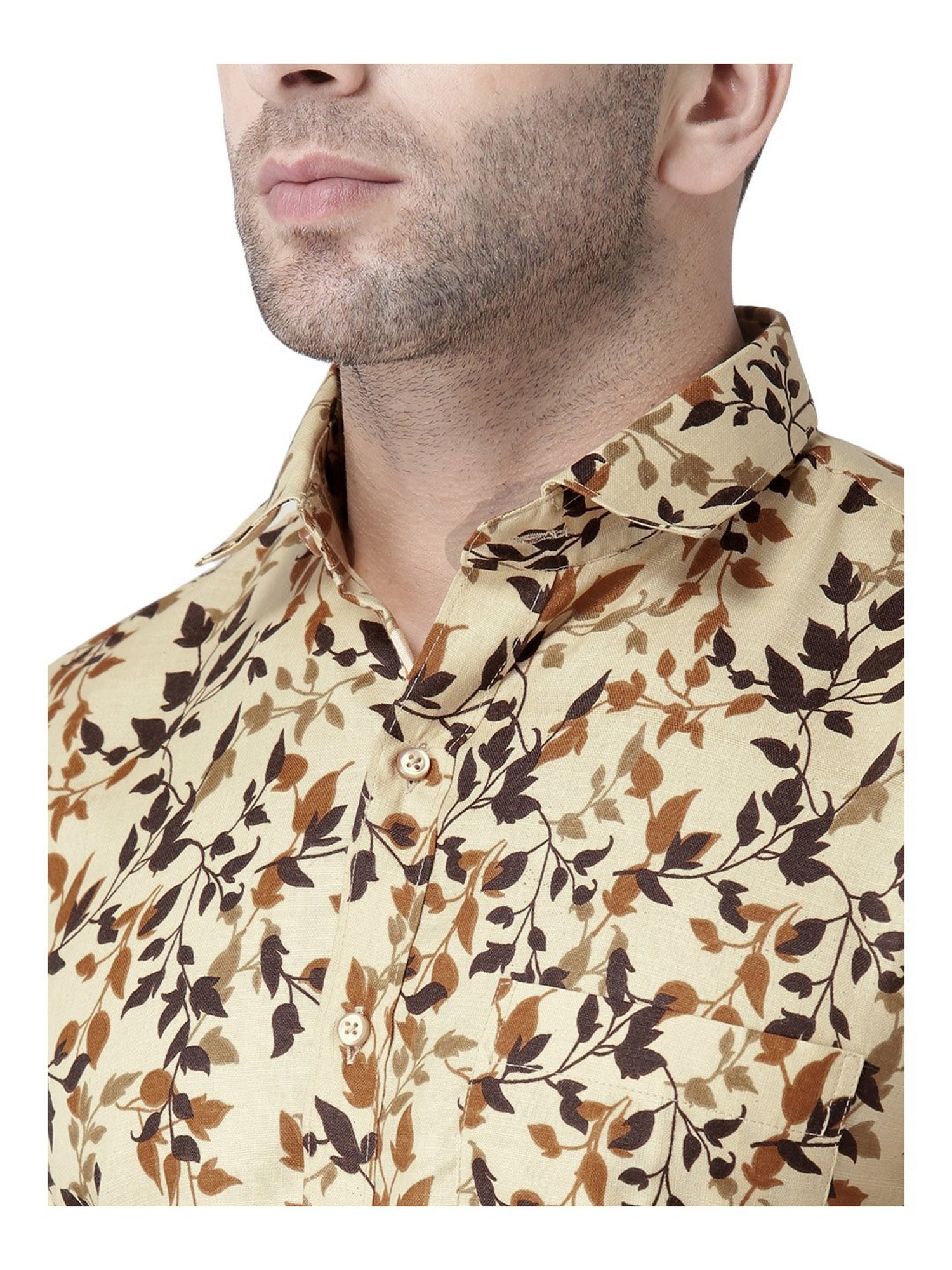 Hang Up Beige & Brown Slim Fit Printed Shirt