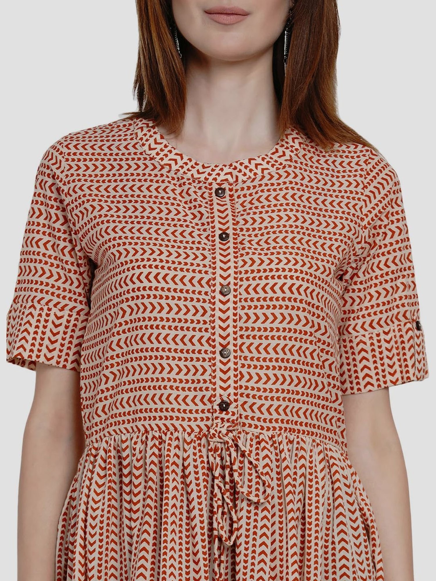 Women Republic Beige Cotton Printed A Line Kurta