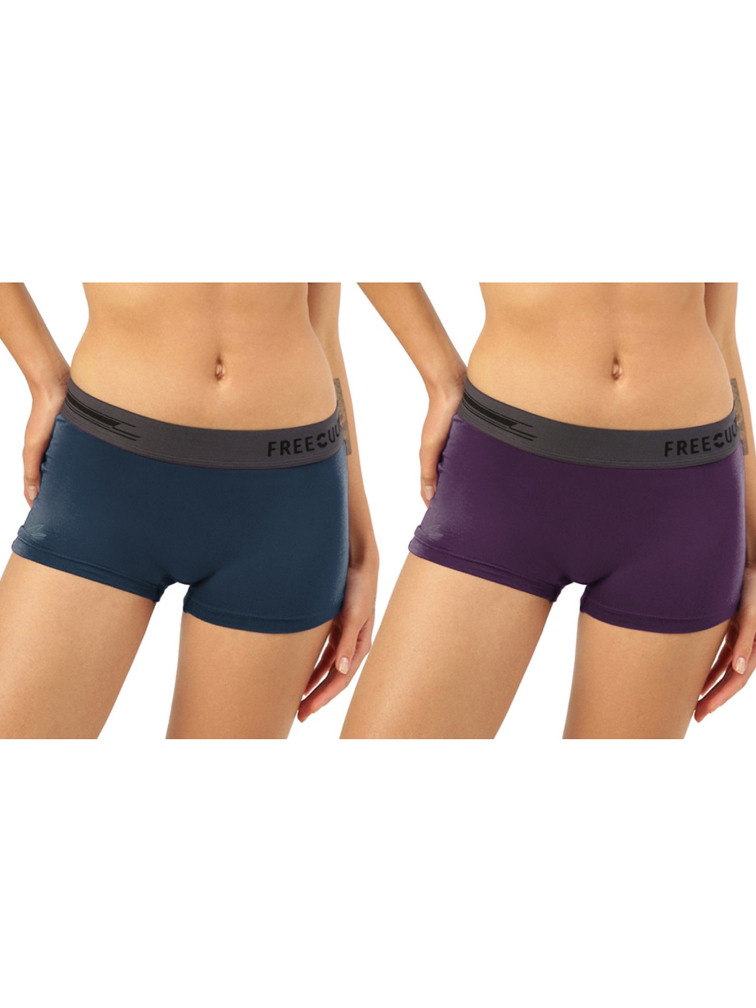 Freecultr Blue & Purple Plain Boy-Shorts Panties - Pack Of 2