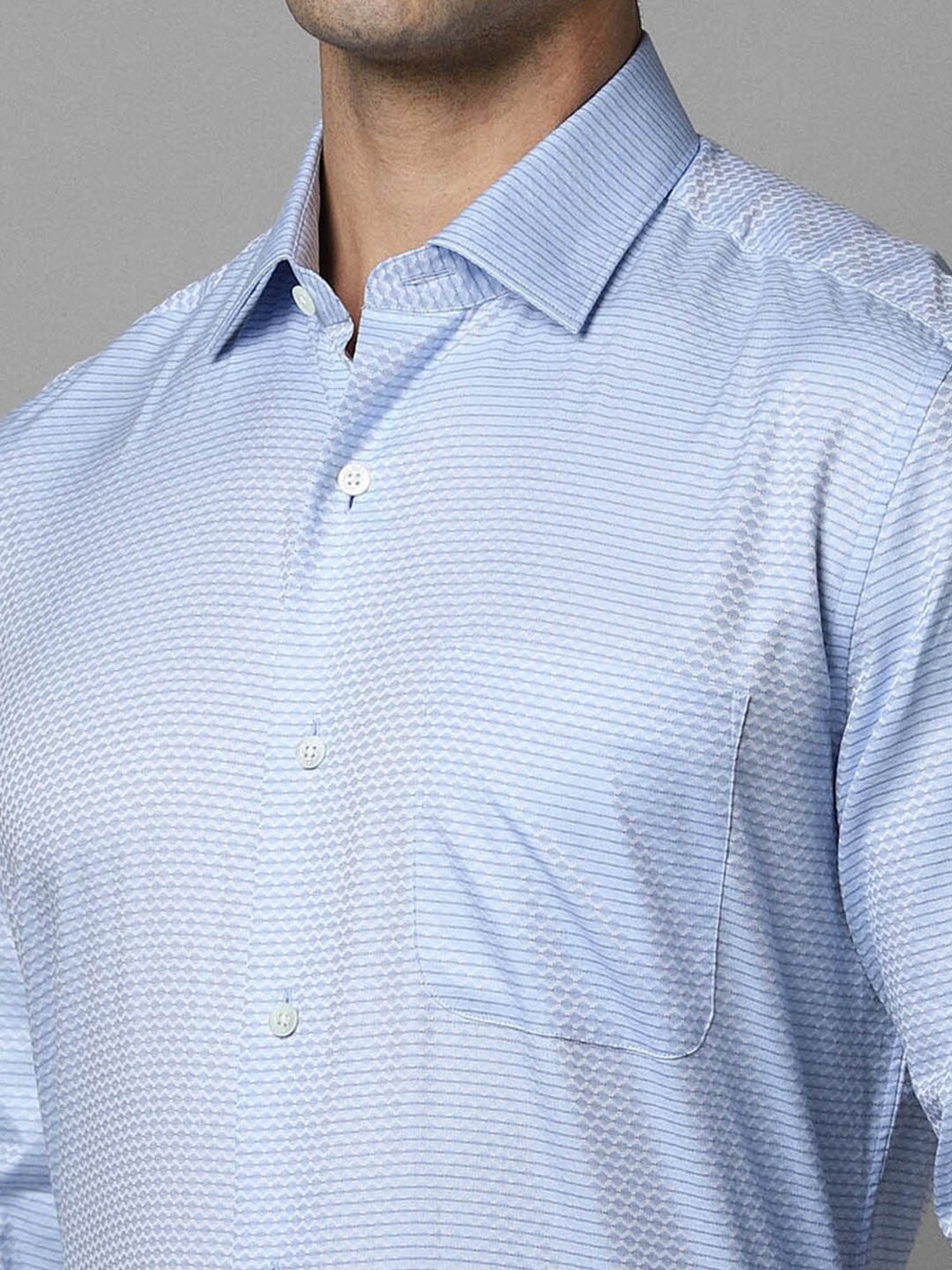 Luxure By Louis Philippe Blue Cotton Slim Fit Texture Shirt