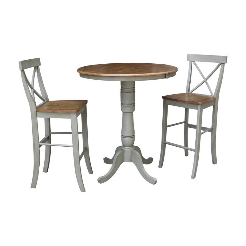 36" 2pc Casey RoundExtendable Dining Table with X Back Bar Stools Hickory Brown - International Concepts
