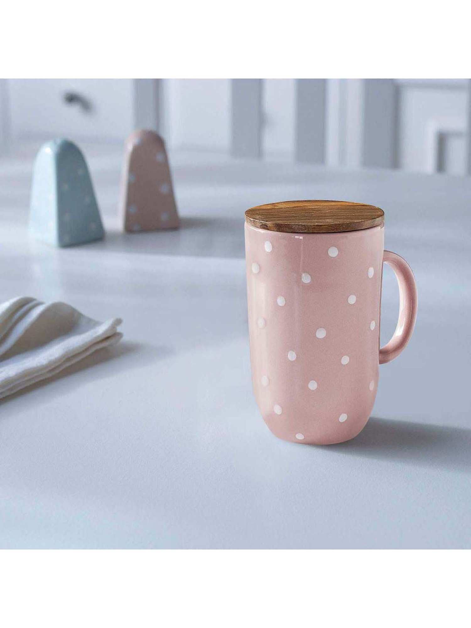 ellementry Blush Pink Ceramic Coffee Mug with Lid (400 ml) - Set of 1