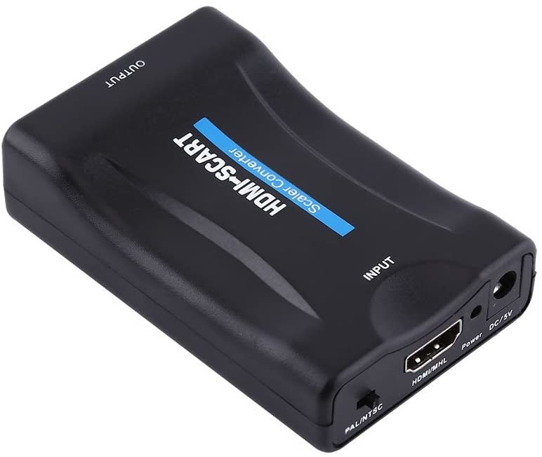 menfad Scart to HDMI Converter,SCART to HDMI Adapter, 1080P HDMI to SCART Video Audio Upscale Adapter Converter Scaler, Support NTSC and PAL, Plug and Play, No Driver Required