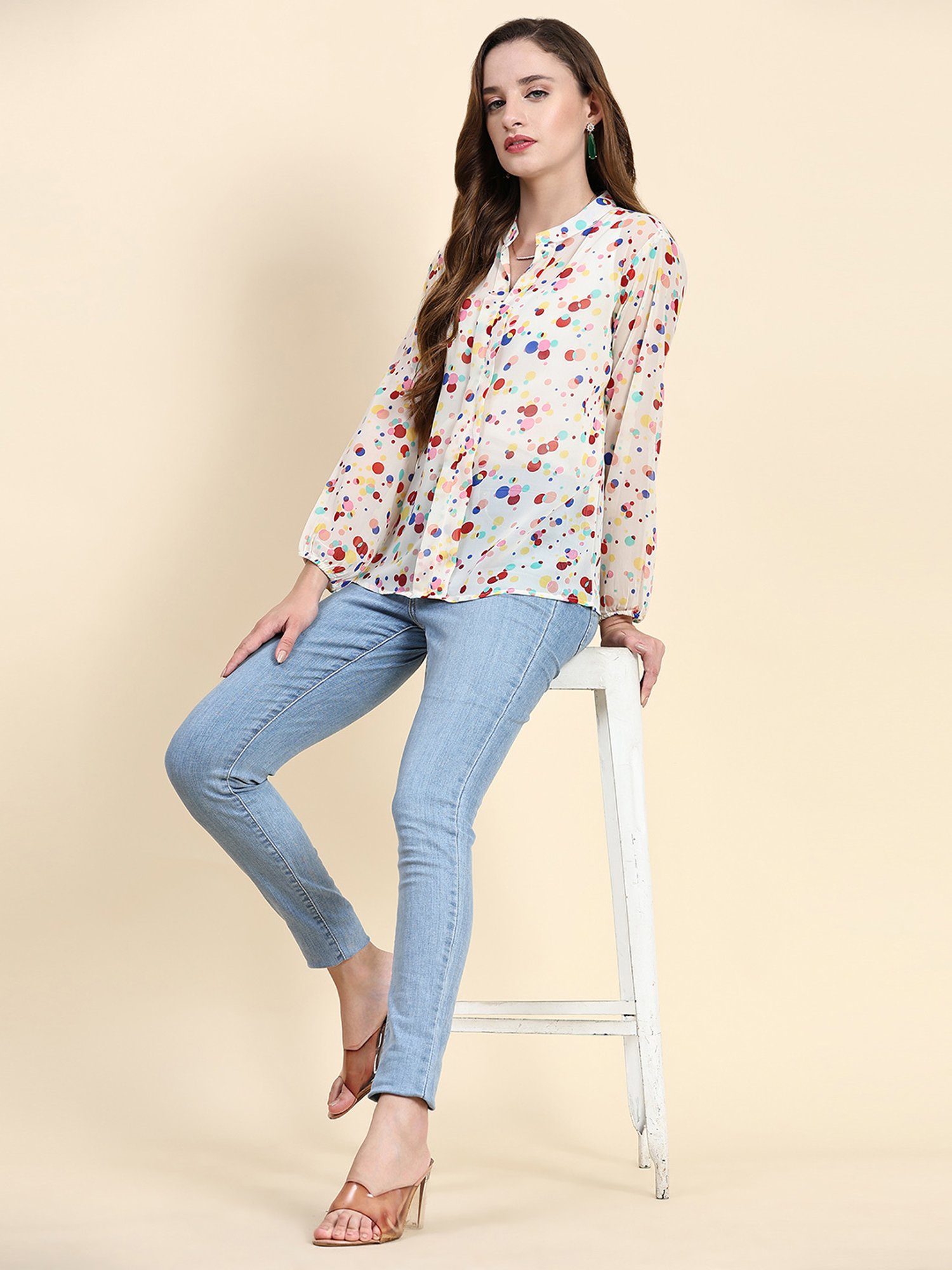 KERI PERRY Off White Printed Top