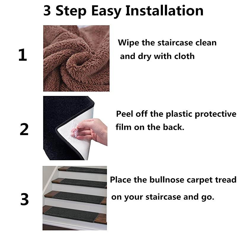 Stair Treads &ndash; Non-Slip Bullnose for Stairs &ndash; Indoor Stair Pads &ndash; Self-Adhesive & Easy Installation &ndash; Pet & Child Friendly &ndash; Skid Resistant & Washable &ndash; 2- Pack Brown 10" x 30"x 1.3&rdquo;