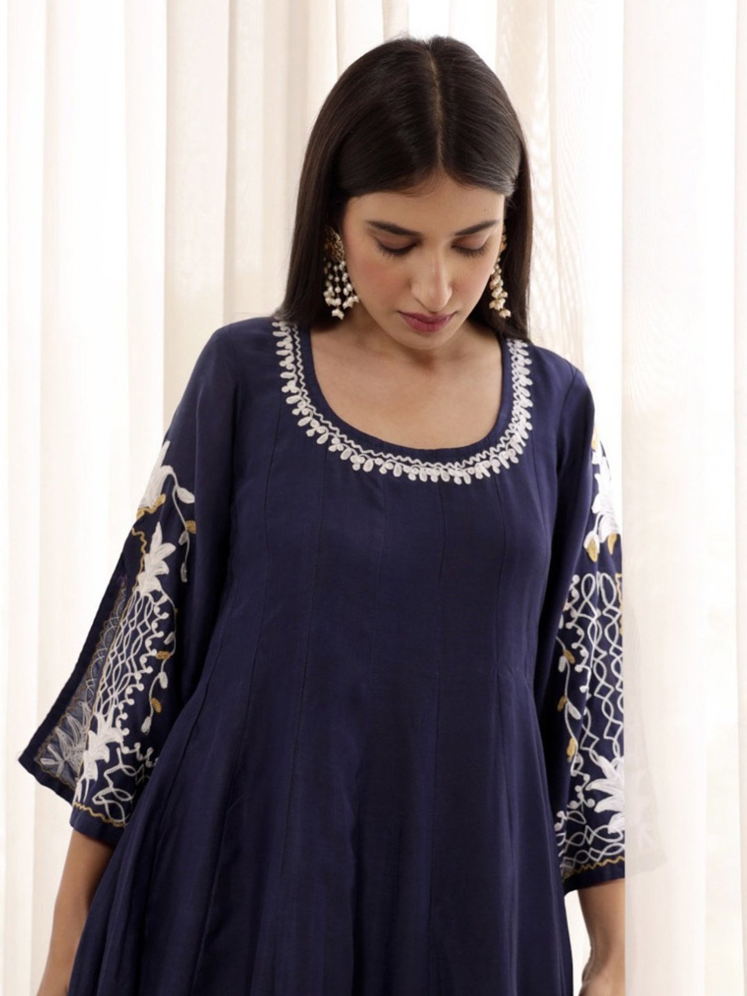 Asrumo Blue Adah Monsoon Aari Embroidered Anarkali Kurta with Pant and Dupatta