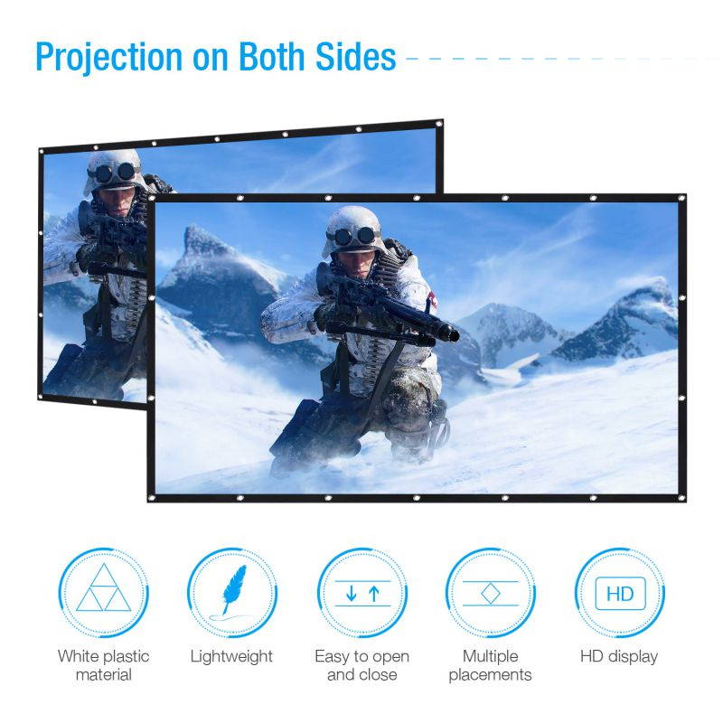 Projector Screen 120" 16:9 Portable Projection HD Foldable Washable Movie Screen for Home Theater Support Double Sided Projection Indoor Outdoor