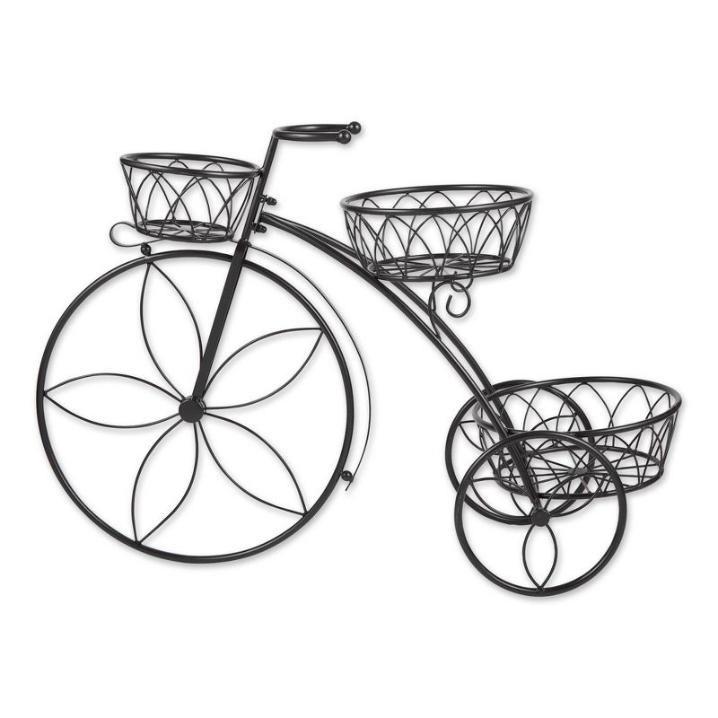 13.1" Indoor/Outdoor Iron Tricycle 3-Tier Plant Stand Black - Zings & Thingz