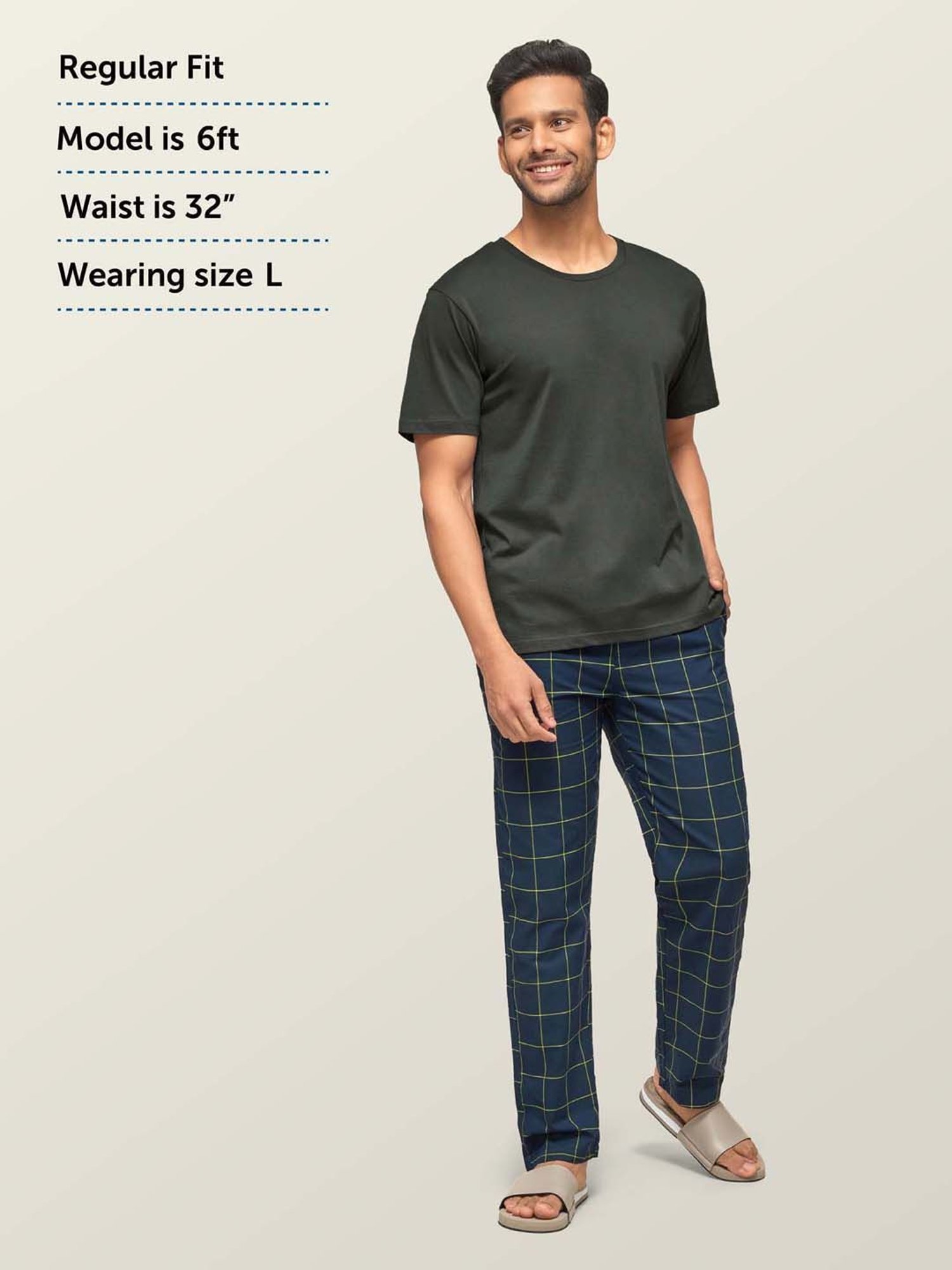 XYXX Navy Cotton Regular fit Checks Pyjama