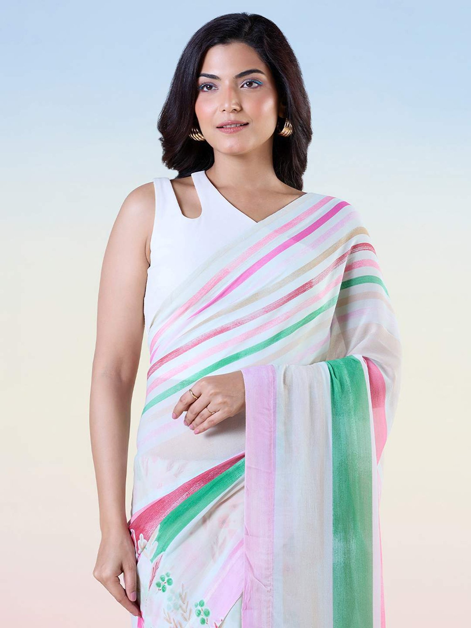 navyasa by liva Multicolored Printed Saree With Unstitched Blouse