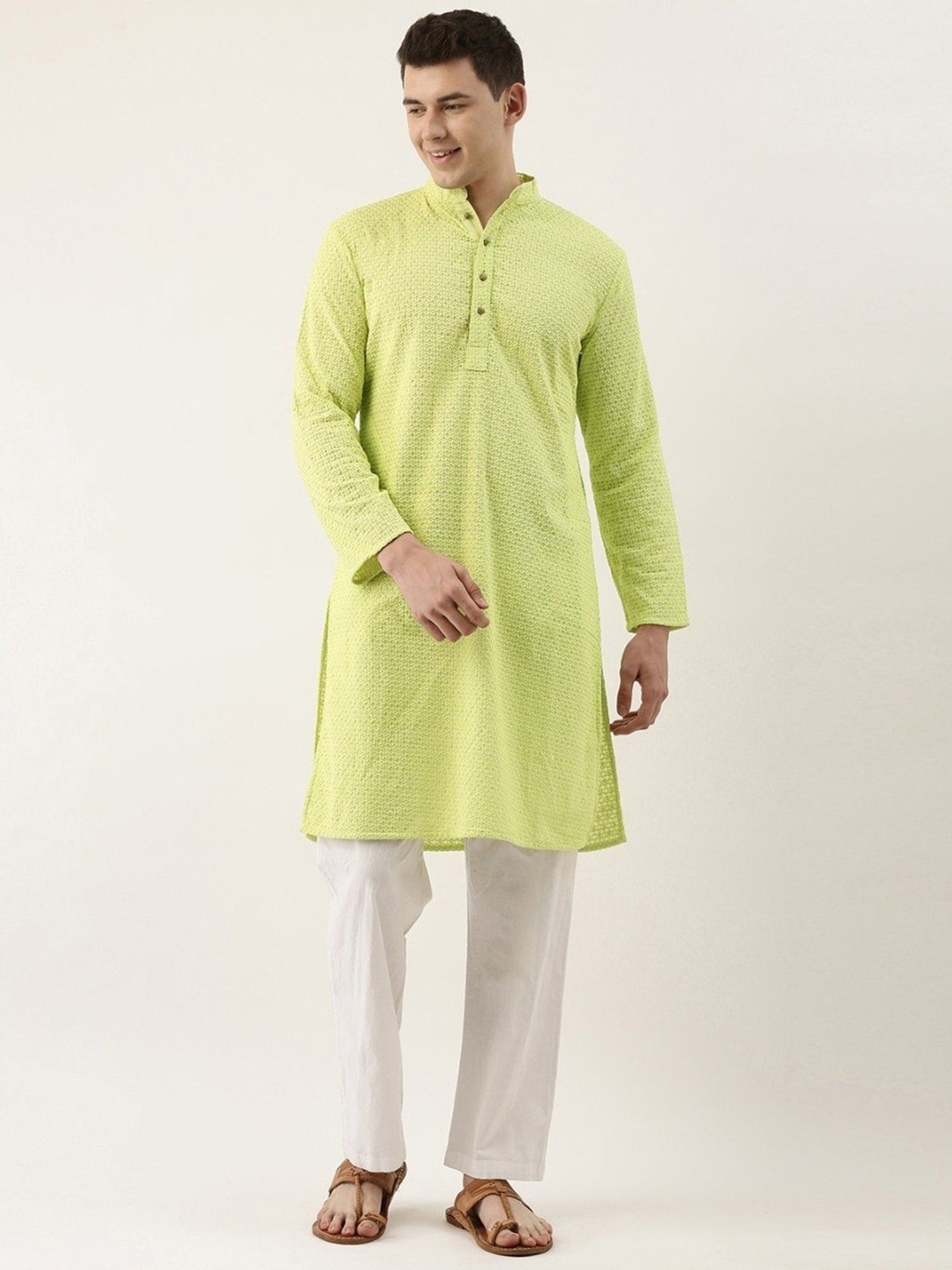 SWAGG INDIA Green Cotton Regular Fit Embroidered Kurta