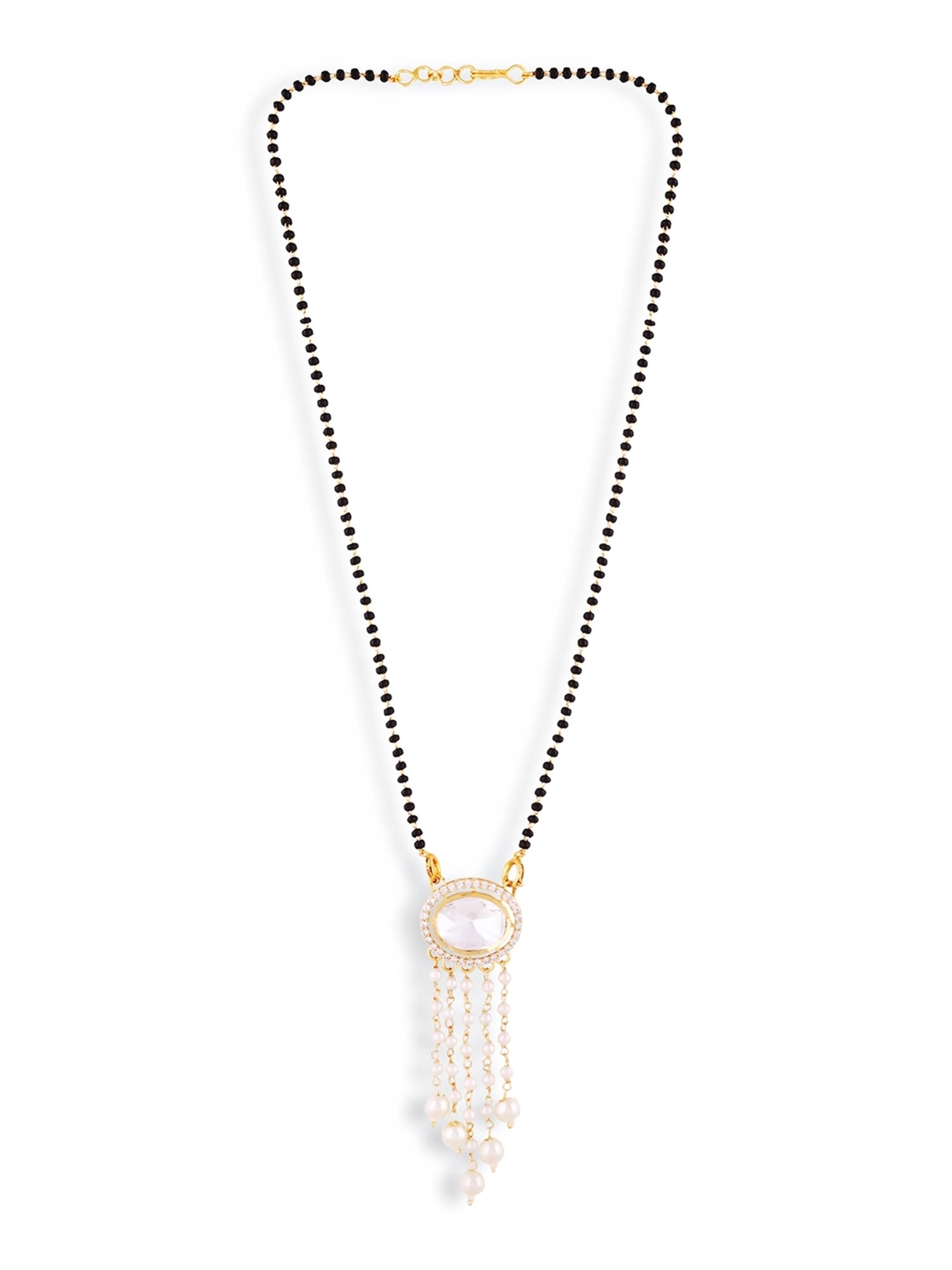 Abdesigns Gold-Plated American Diamond & Black Beaded Mangalsutra