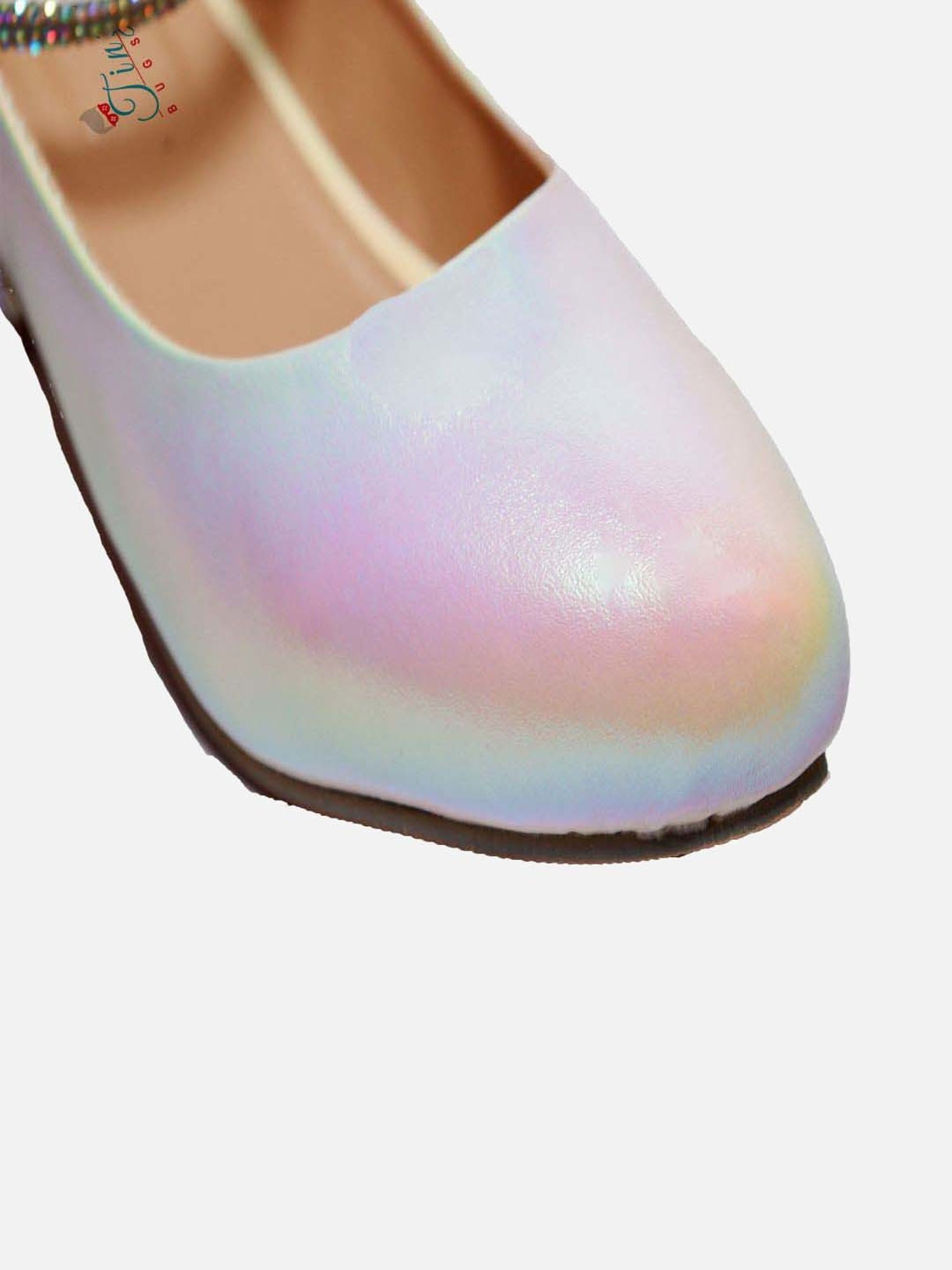 Tiny Bugs Girls Off White & Pink Party Wear Slip Ons