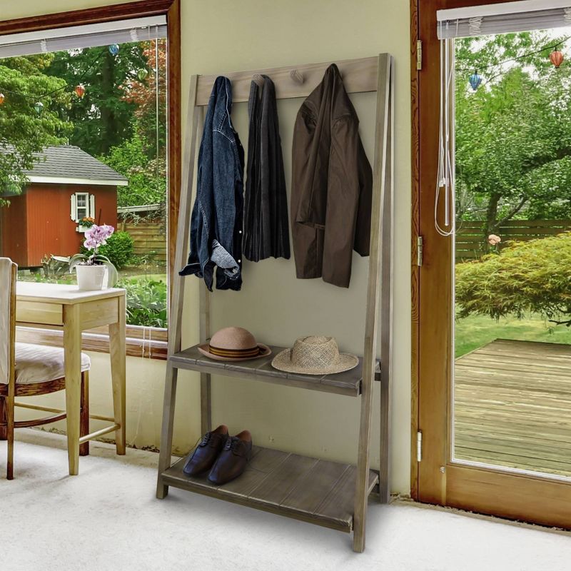 Folding Coat Rack with Four Hooks and Two Shelves Alpine Gray - Flora Home
