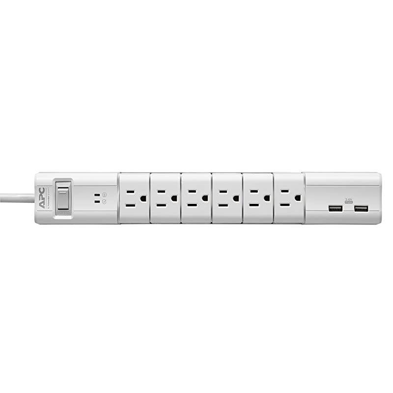 Rotating Power Strip 6 Rotating Plugs  Surge Protector with USB Charging Ports PE6RU3W 1080 Joule Flat Plug WhiteGray