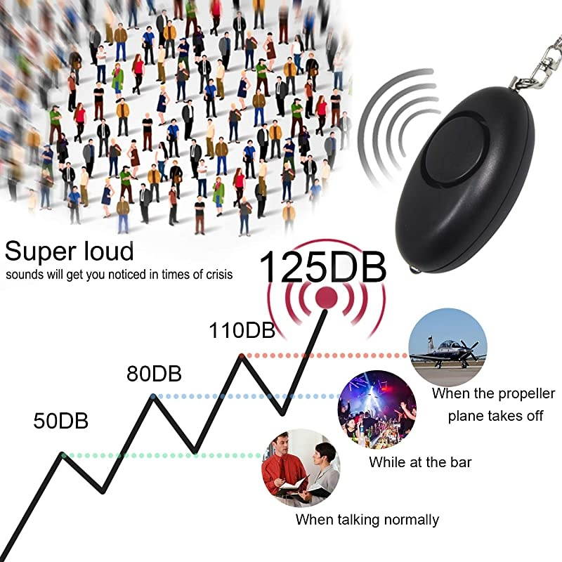 Personal Alarm Siren Song,  125dB Emergency Safesound Personal Alarm - Instant Thief & Attacker Deterrance with LED Light for Women Kids and Elders - Silver