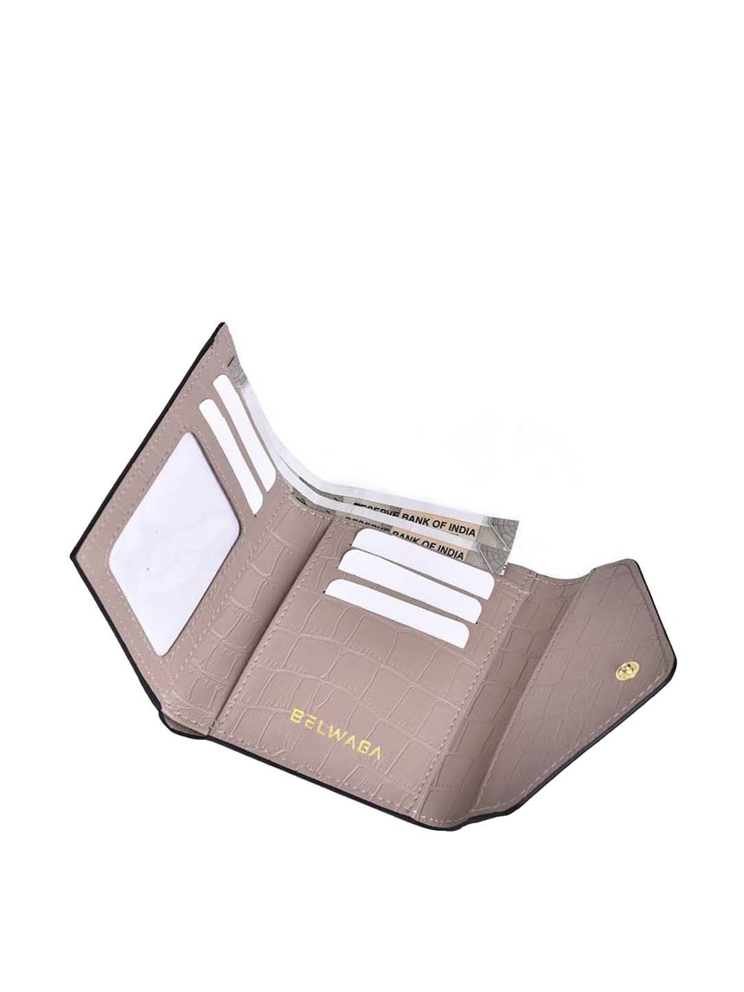 BELWABA Beige Textured Tri-Fold Wallet for Women