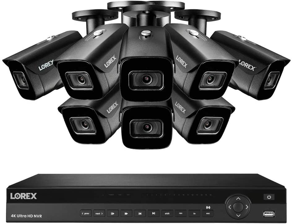 Lorex NC4K3F-168BB 4K Surveillance System w/ N882A63B 3TB 4K 16 Channel NVR and 8 4K 8MP LNB9242B Audio Bullet Cameras Featuring Real-Time 30FPS Recording and Smart Motion Detection