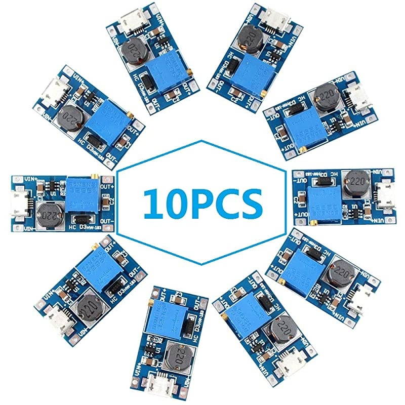 dc to dc Step up Converter DC Voltage Regulator Voltage Converter Step Up dc Boost Converter USB Power Module Supply Module 2V24V to 5V28V 2A MT3608 Mico USB Pack of 10