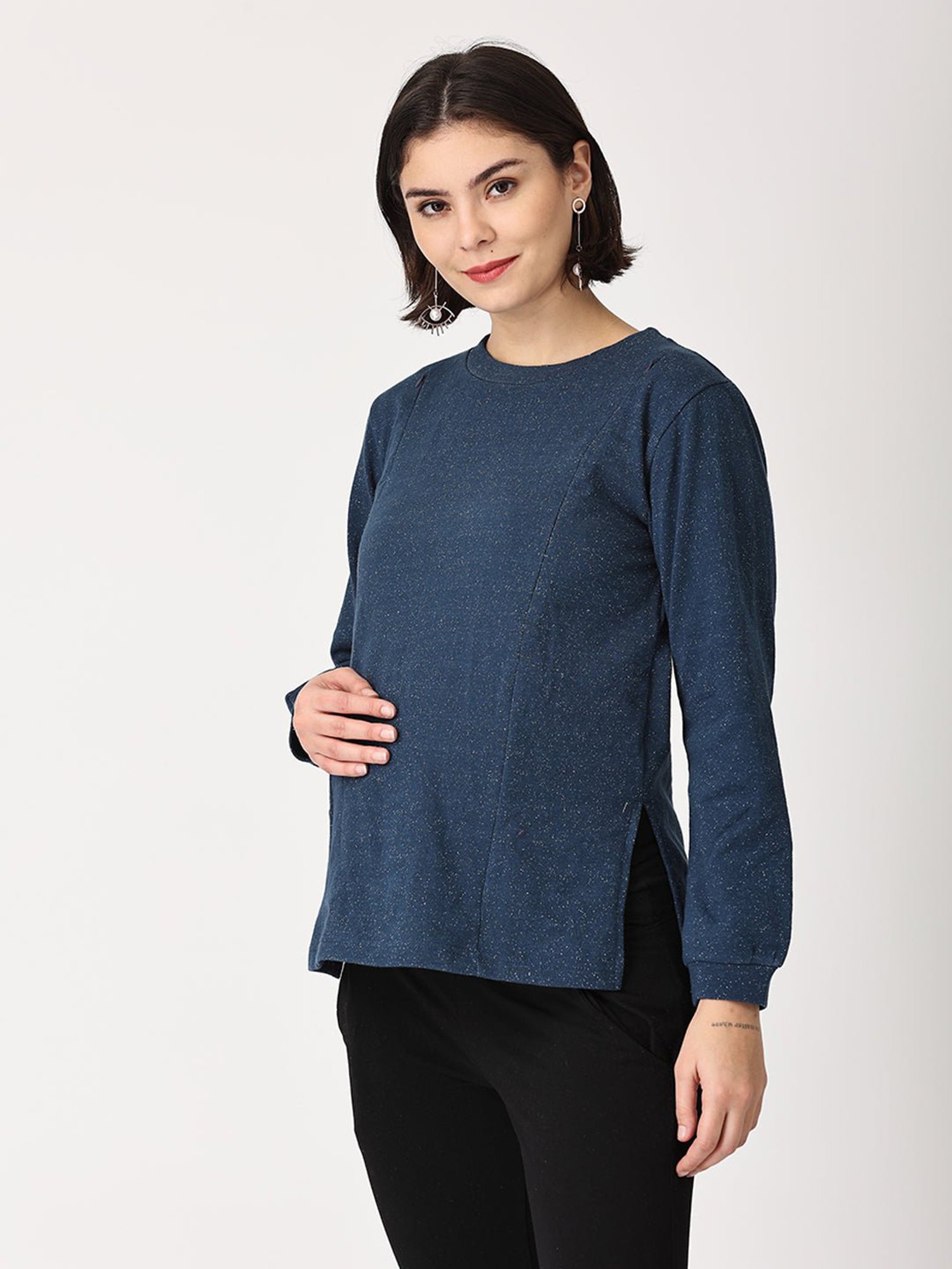 The Mom Store Blue & Black Maternity Pullover With Leggings