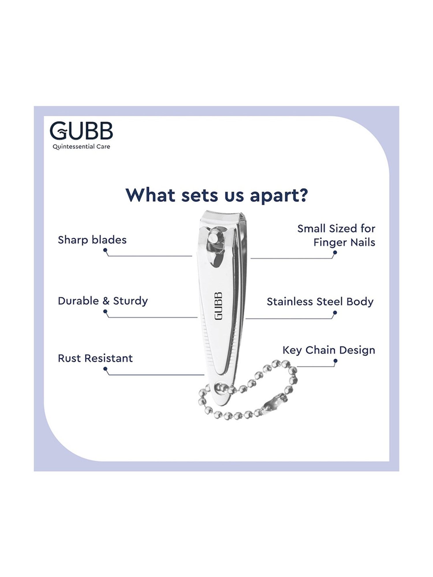 GUBB Finger Nail Clipper with Keychain, Stainless Steel Nail Cutter