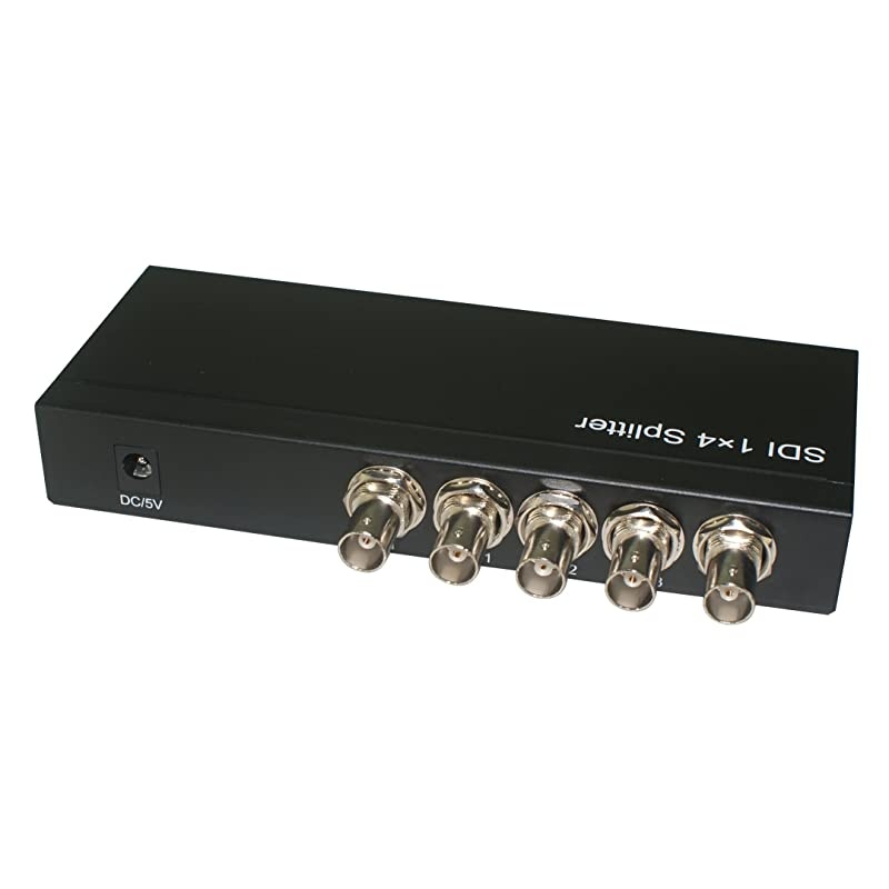 SDI Splitter 1x4 Supports 3G-SDI, HD-SDI, SD-SDI Signals, up to 1080p & 1312ft / 400M, 1 Input 4 outputs w/AC Adapter - Black (66005)