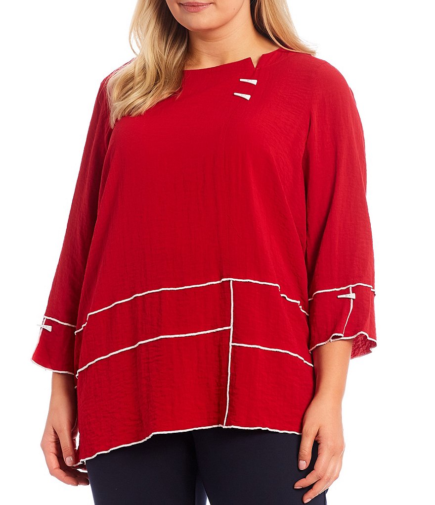 Ali Miles Plus Size Merrow Edge Notch Neck Tunic
