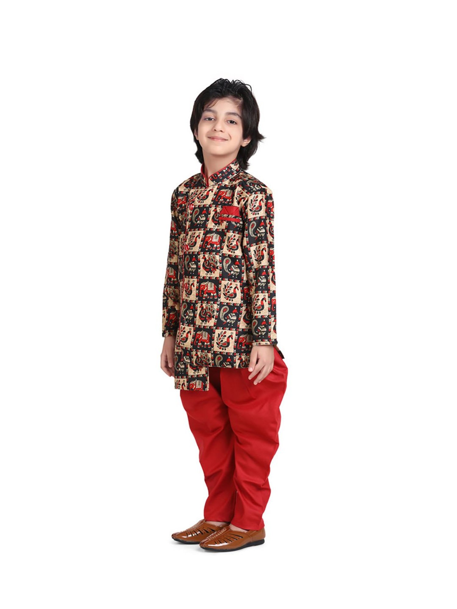 BownBee Kids Multicolored Printed  Kurta with Sherwani Payjama