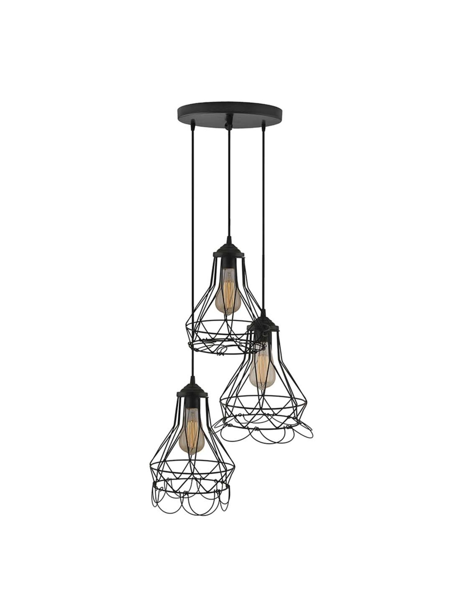 Homesake 3-Lights Round Cluster Black Metal Diamond Pendant Light - Set of 1 (Bulb not included)