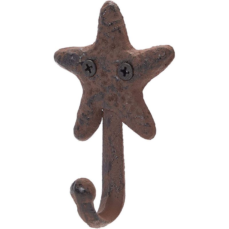 Okuna Outpost 4 Pack Dark Bronze Cast Iron Beach Starfish Decorative Wall Hooks, 0.3 x 2.6 x 4 in