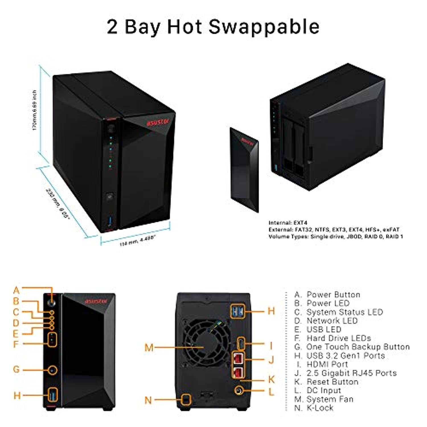 Asustor NAS AS5202T + 20TB WD Ultrastar HDD (Two 10TB HDD Included)