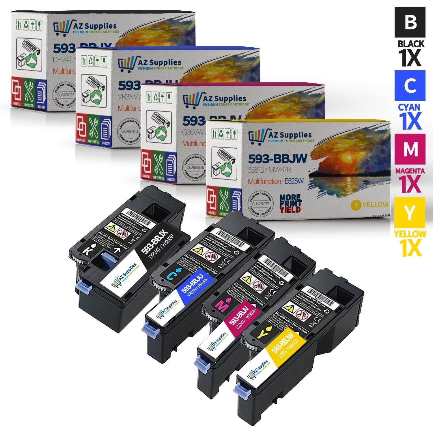 AZ Supplies Compatible Toner Cartridge Replacement for Dell E525W (593-BBJU / 593-BBJX/Dell 593-BBJW/Dell 593-BBJV) 4 Pack 1 Black / 1 Cyan / 1 Magenta / 1 Yellow