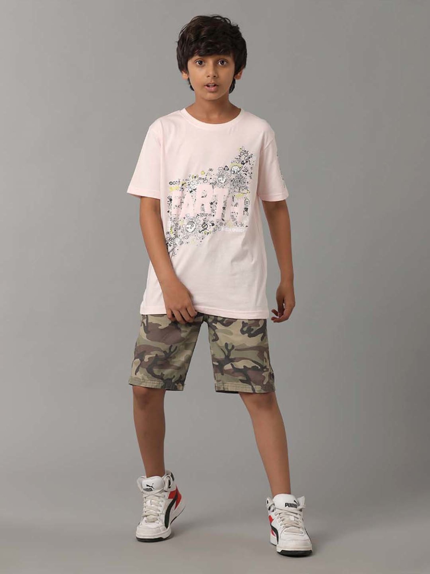 Under Fourteen Only Kids Green Cotton Camouflage Shorts