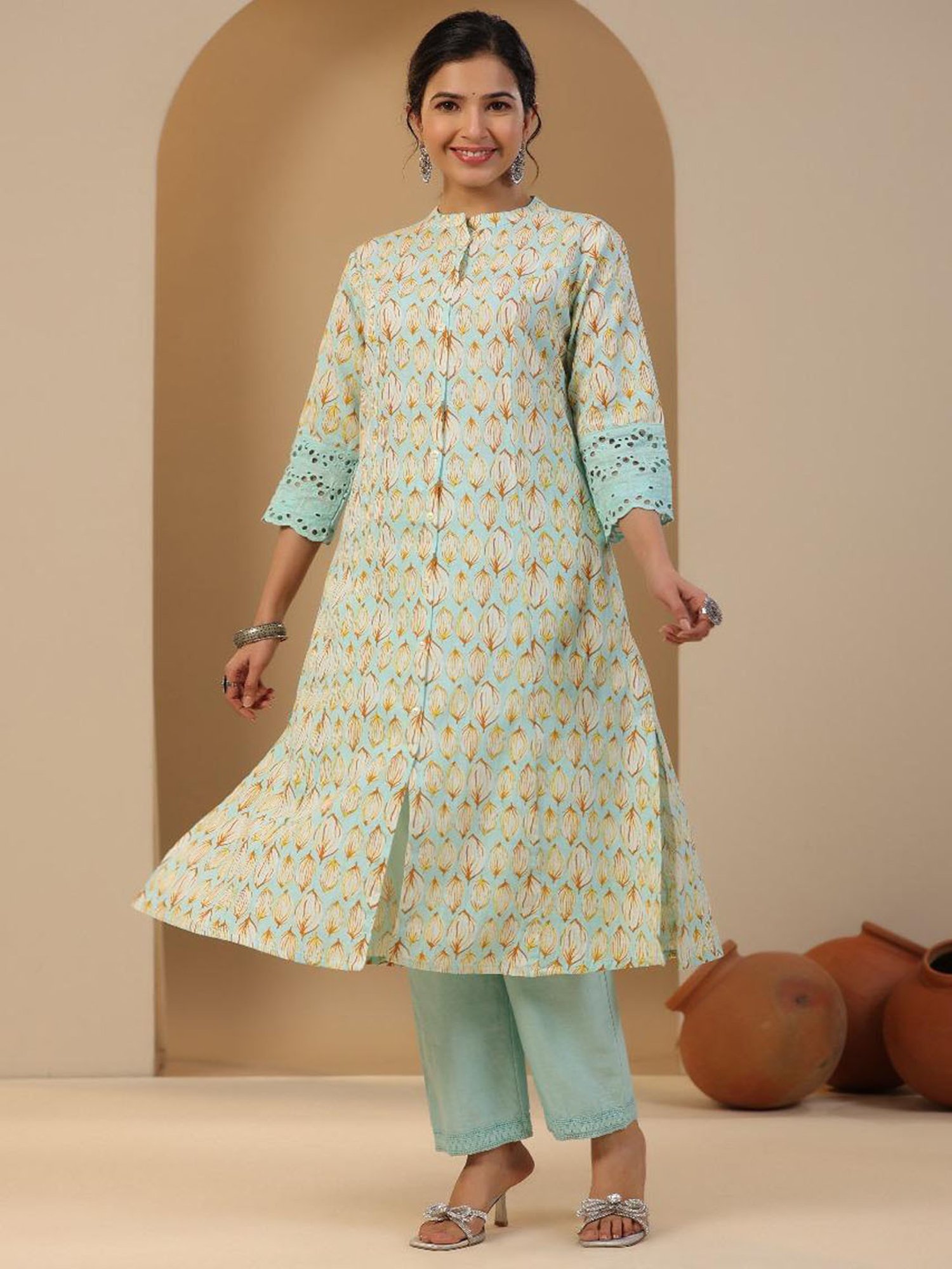 Autumnlane Rachna Mint Cotton Kurta Pant Set