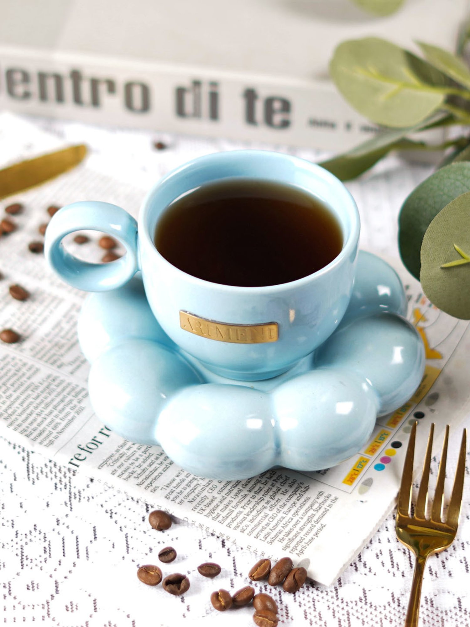 The Artment Sunflower Berry Blue Bloom Cup and Saucer Set