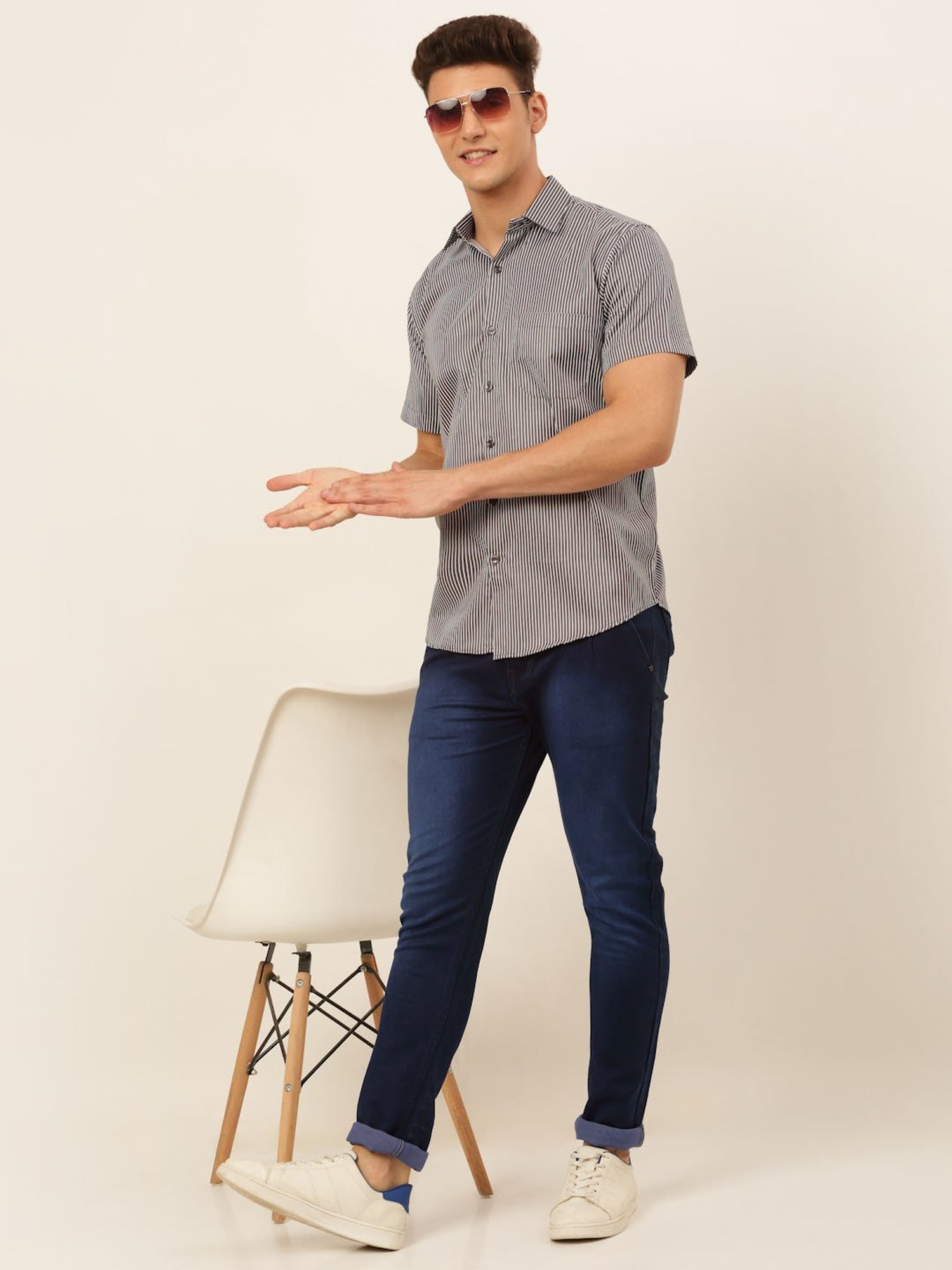 Jainish Brown Regular Fit Striped Shirt