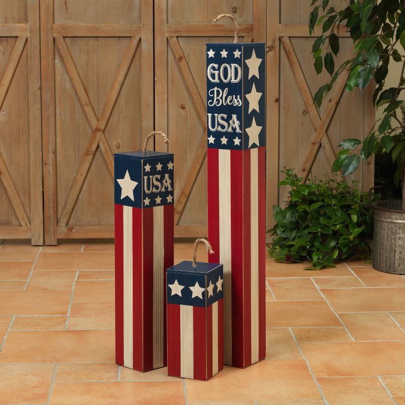 Gerson International Assorted Wood Americana Firework Home D'ecor, Set of 3