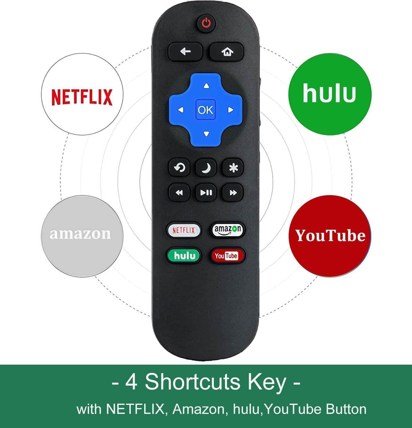 Replacement RC280 RC282 Remote Compatible with All TCL Roku TV Remote with Netflix, Amazon, Hulu, YouTube Channel Button (No Steup Required)