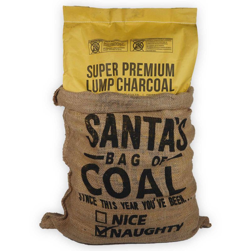 FOGO Santa Bag of Coal With Super Premium Restaurant Grade All-Natural Hardwood Lump Charcoal Fuel for Ideal Grilling and Smoking, Gold, 35 Pounds