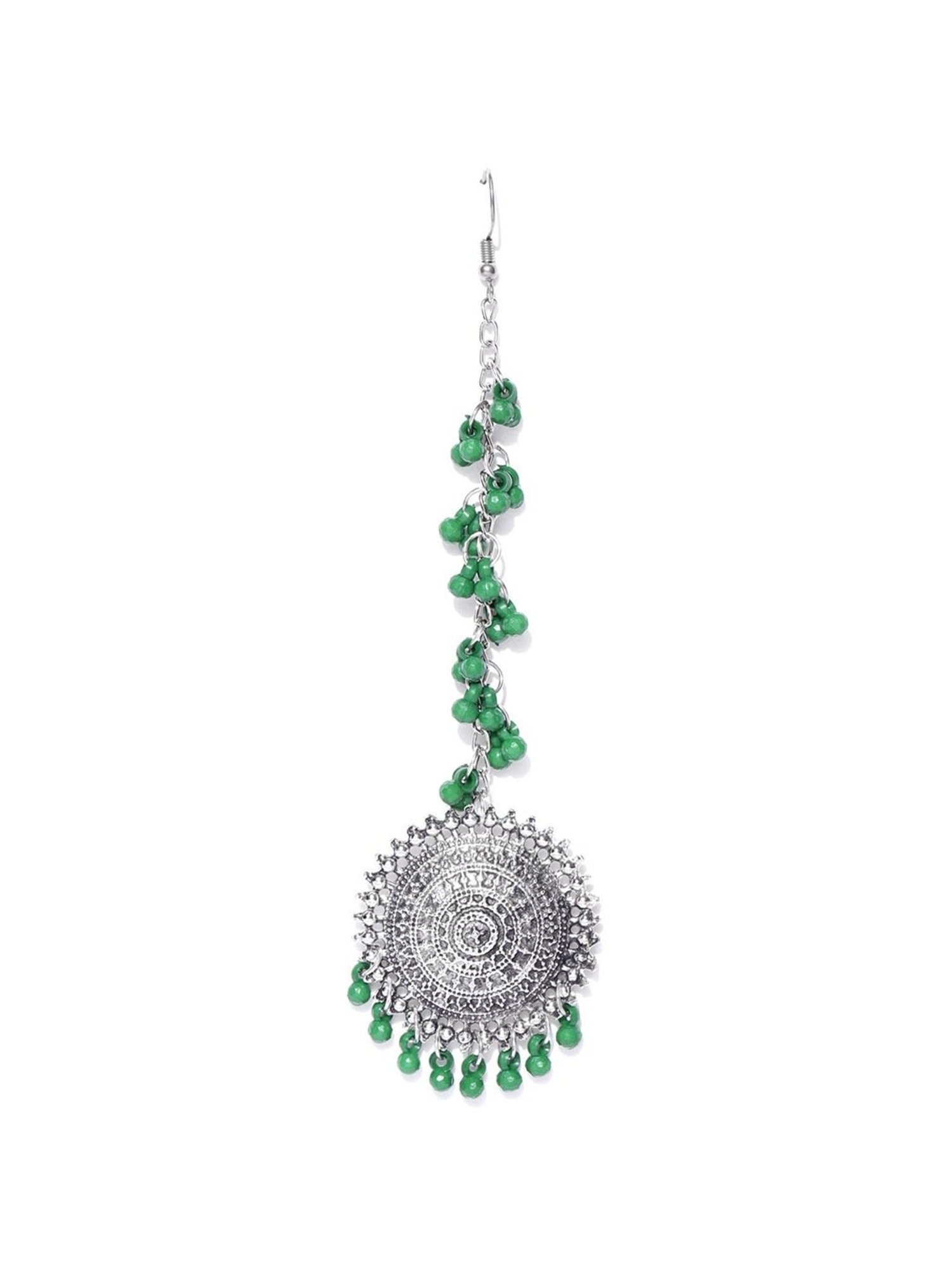 YouBella Stylish Latest Design Green Jhumki Earring & Maangtikka Sets