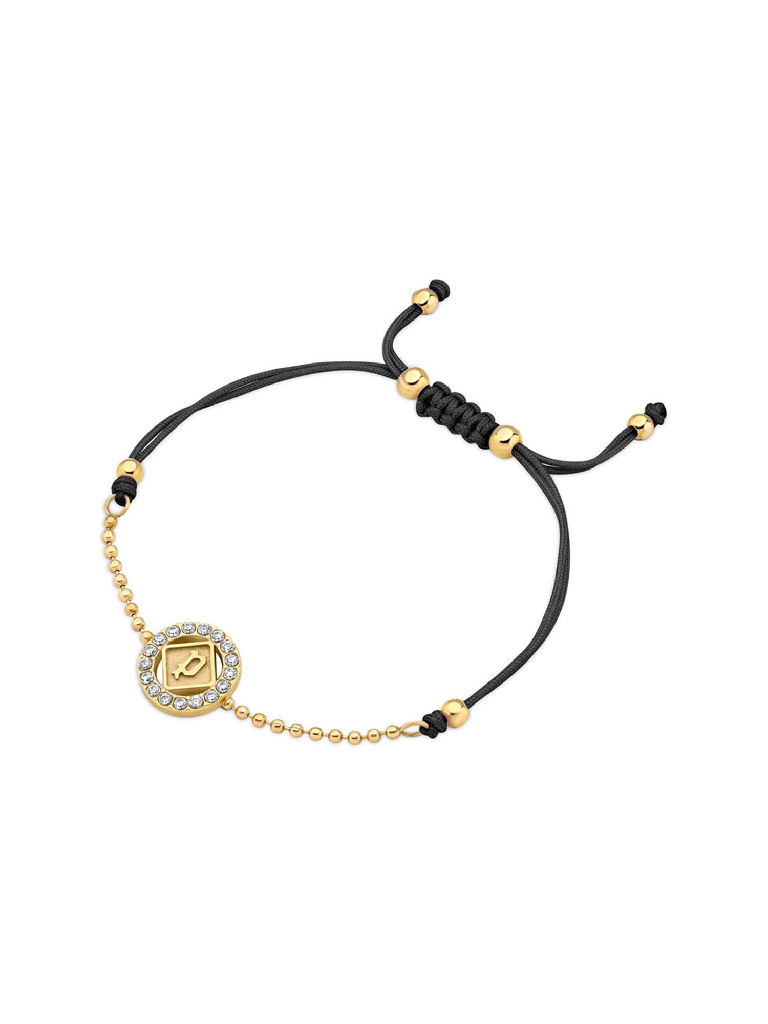 Police Luck Crystal Cord Slider Black Flexible fit Bracelet for Women