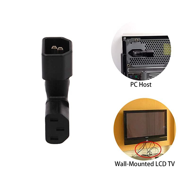 2Pack Right Angle IEC C14 to C13 Power Adapter PDU Power Extension for LCD LED TV Wall Mount