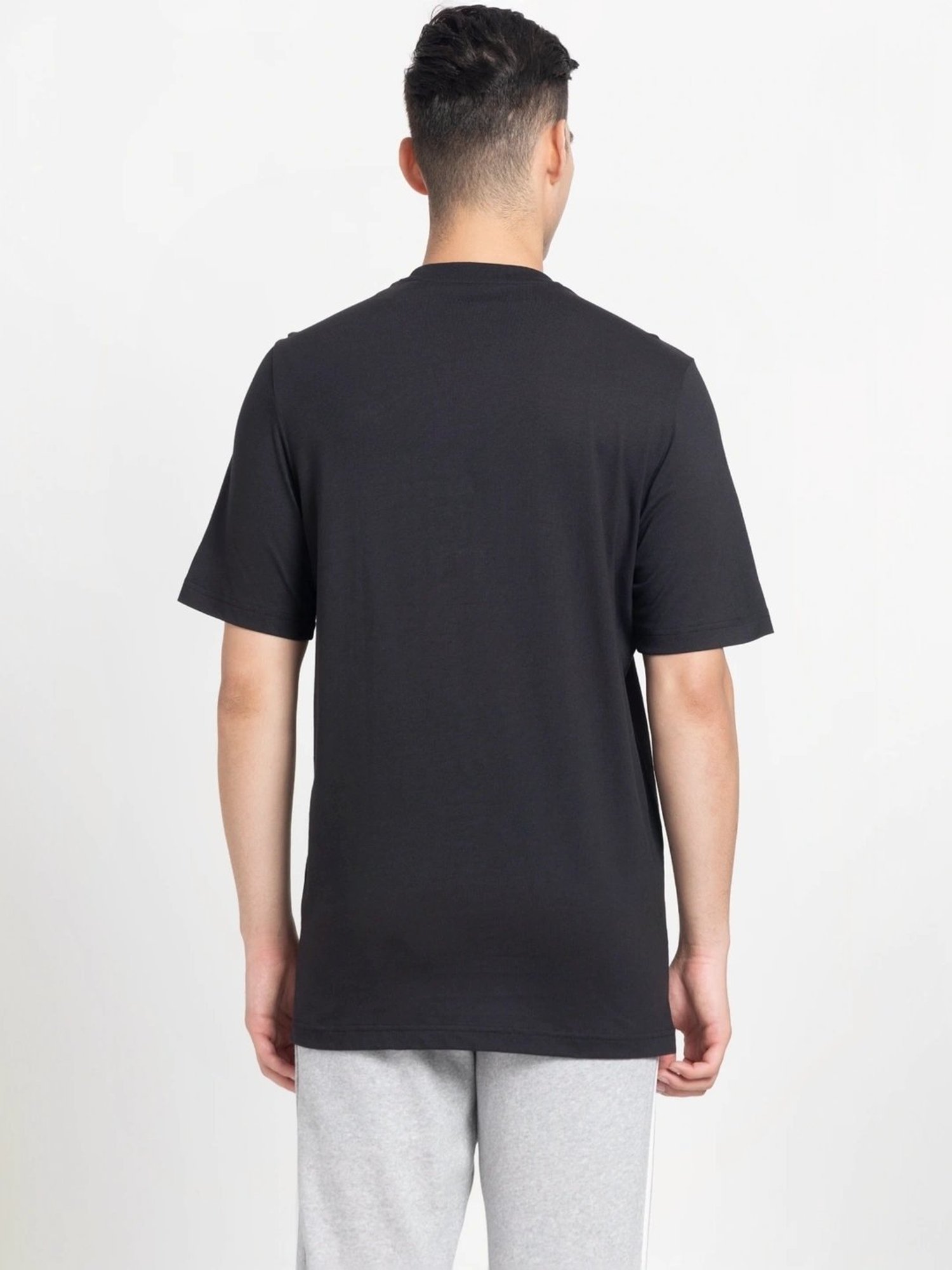 Adidas Black Cotton Regular Fit Logo Printed T-Shirt