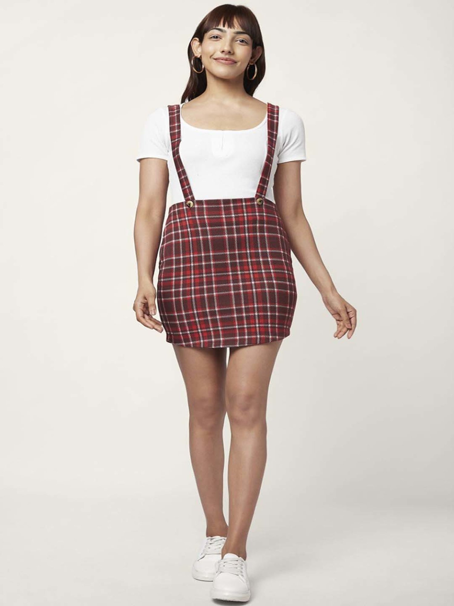 People by Pantaloons Brown Chequered Pencil Skirt