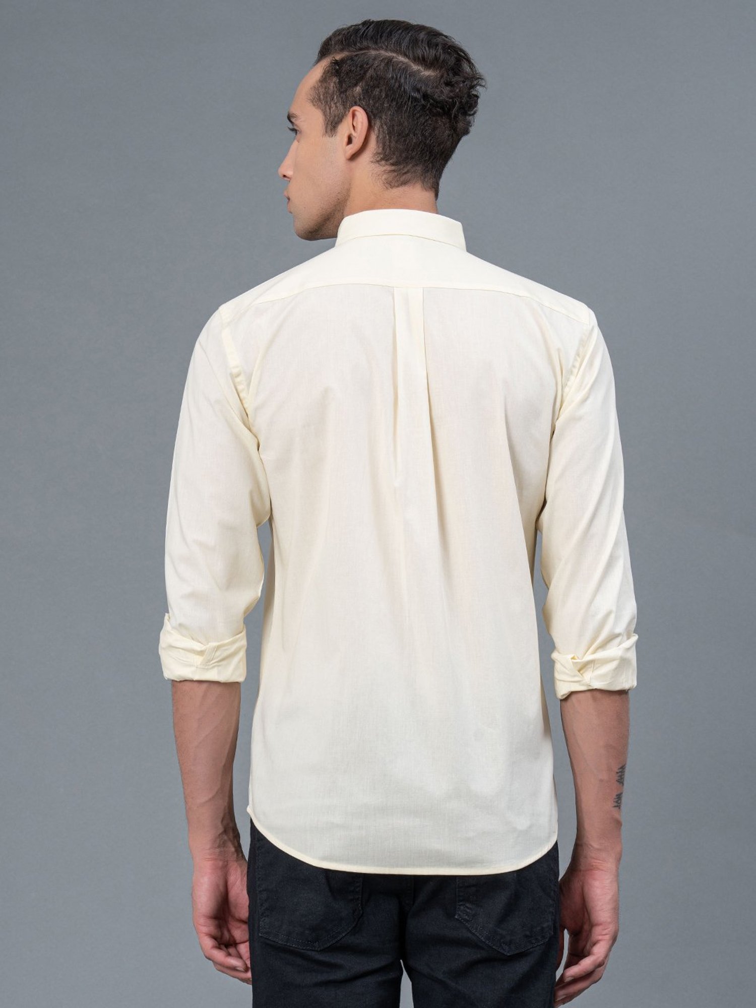 Red Tape Light Yellow Regular Fit Cotton Shirt